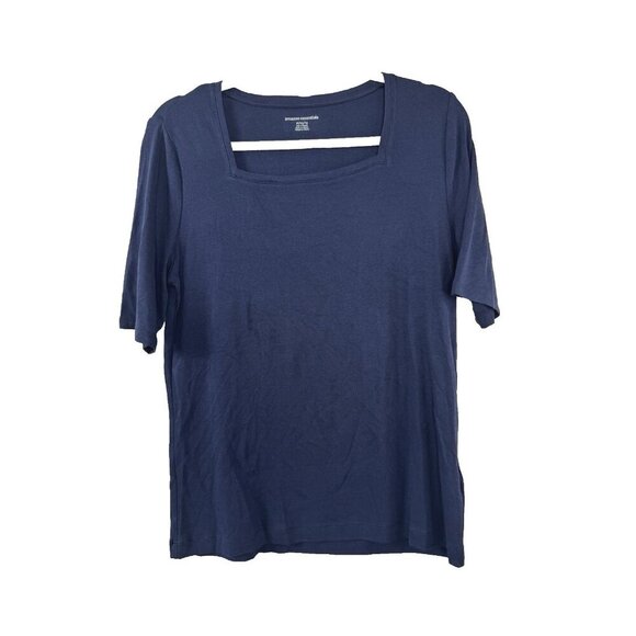 Navy Blue Square Neck Cotton Top XL Minimal Coastal Classic Elevated Basic NWT - Picture 1 of 9